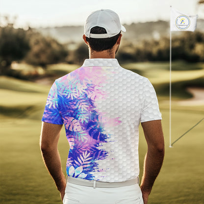 Mens Golf Polo Shirts Custom Hologram Tropical Leaves Golf Shirts, Mens Golf Tops NBT544