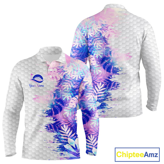 Mens Golf Polo Shirts Custom Hologram Tropical Leaves Golf Shirts, Mens Golf Tops NBT544