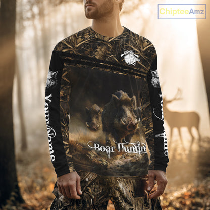 Wild Boar Hunting 3D Full Printing Personalized Camo Shirts for Boar Hunters, Boar Hunting Gifts NBT172