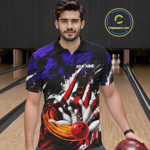 Load image into Gallery viewer, Bowler wearing Custom Bowling Quarter Zip Shirt For Men USA Flag Bowling Jersey Polo on the lanes