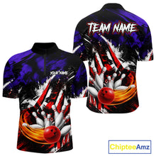 Load image into Gallery viewer, Front view of Custom Bowling Quarter Zip Shirt For Men USA Flag Bowling Jersey 1/4 Quarter Zip Bowling Shirt