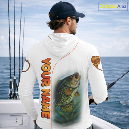 Crappie Fishing White Fishing Team Crappie Custom Name Long Sleeve Hooded UV Protection Fishing Shirts NBT550