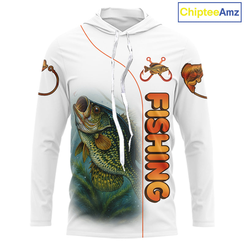 Crappie Fishing White Fishing Team Crappie Custom Name Long Sleeve Hooded UV Protection Fishing Shirts NBT550