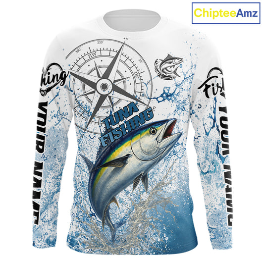 Custom Yellowfin Tuna Long Sleeve Fishing Shirts Saltwater Fish, Compass Offshore Tournament Fishing Shirts NBT553