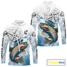 Load image into Gallery viewer, Custom Rainbow Trout Long Sleeve Hooded Fishing Shirts, Compass Tournament Fishing Shirts For Men NBT554