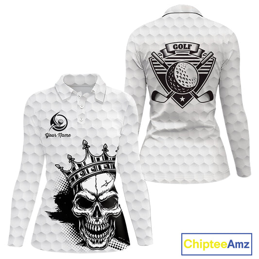 Funny Skull Womens Golf Polo Shirts Golf Camo Pattern Custom Name Skull Golf Shirt, Golf Attire NBT555