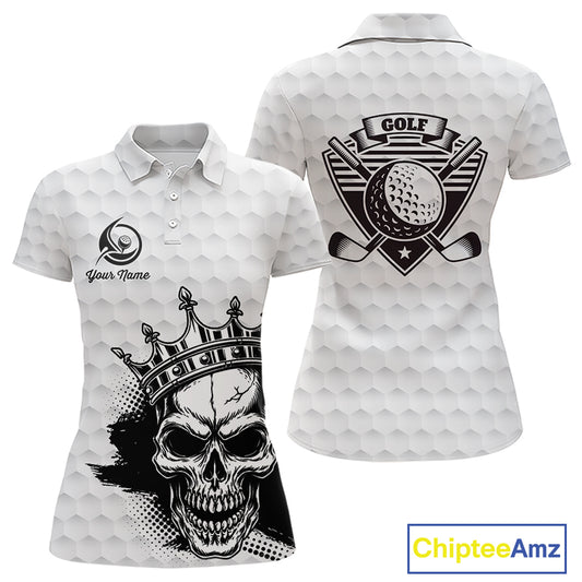 Funny Skull Womens Golf Polo Shirts Golf Camo Pattern Custom Name Skull Golf Shirt, Golf Attire NBT555