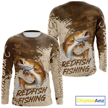 Load image into Gallery viewer, Personalized Redfish Fishing Shirts Long Sleeve Brown Camo, Redfish Fishing Shirts For Men NBT397