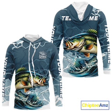 Load image into Gallery viewer, Custom Largemouth Bass Long Sleeve Hooded Tournament Fishing Shirts, Team Bass Fishing Jerseys NBT696