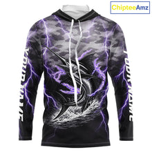 Load image into Gallery viewer, Thunder Lightning Swordfish Long Sleeve Hooded Fishing Shirts Black Camouflage, Saltwater Fishing Shirts NBT401