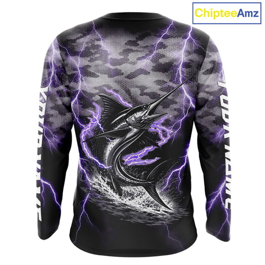Thunder Lightning Swordfish Fishing Shirts Long Sleeve Black Camouflage, Saltwater Fishing Shirts NBT401