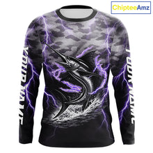 Load image into Gallery viewer, Thunder Lightning Swordfish Fishing Shirts Long Sleeve Black Camouflage, Saltwater Fishing Shirts NBT401
