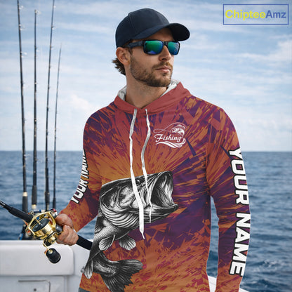 Personalized Bass Fishing Shirts For Men Dawn Camo, Bass Long Sleeve Hooded Fishing Shirts NBT444