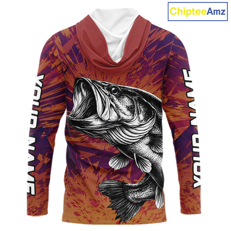 Personalized Bass Fishing Shirts For Men Dawn Camo, Bass Long Sleeve Hooded Fishing Shirts NBT444