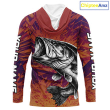 Load image into Gallery viewer, Personalized Bass Fishing Shirts For Men Dawn Camo, Bass Long Sleeve Hooded Fishing Shirts NBT444