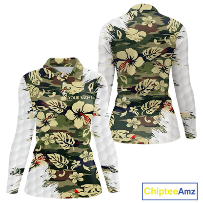 Green Camo Tropical Pattern Womens Golf Polo Shirts Custom Golf Outfit, Team Golf Shirt NBT698