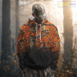 Best Orange Camouflage Deer Hunting Custom Name US Flag Shirts, Deer Hunting Clothes NBT93