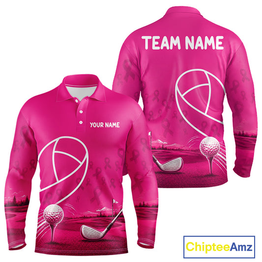 Breast Cancer Pink Ribbon Mens Golf Polo Shirts Custom Golf Shirts For Men Golfing Gifts NBT703