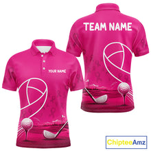 Load image into Gallery viewer, Breast Cancer Pink Ribbon Mens Golf Polo Shirts Custom Golf Shirts For Men Golfing Gifts NBT703