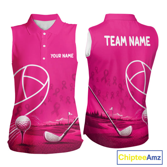 Breast Cancer Pink Ribbon Womens Sleeveless Golf Polo Shirts Custom Golf Shirts For Ladies Golfing Gifts NBT703