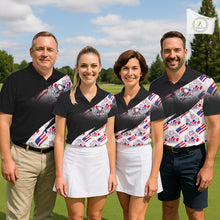 Load image into Gallery viewer, Four people in matching golf outfits on a golf course with custom name on the chest