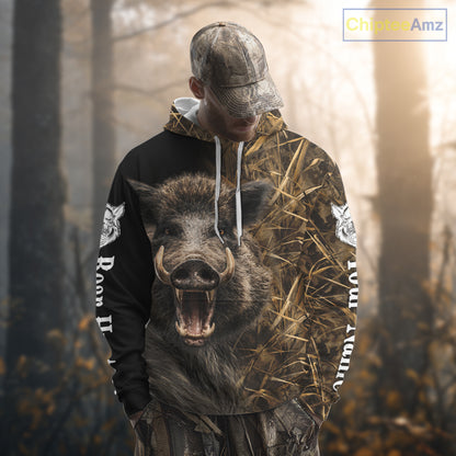 Custom Boar Hunting Brown Camo Shirts for Men, Hunting Gifts, Camouflage Boar Hunting Shirt NBT267