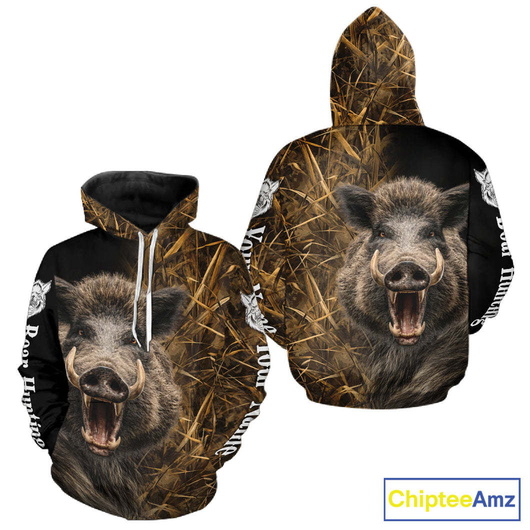 Custom Boar Hunting Brown Camo Shirts for Men, Hunting Gifts, Camouflage Boar Hunting Shirt NBT267