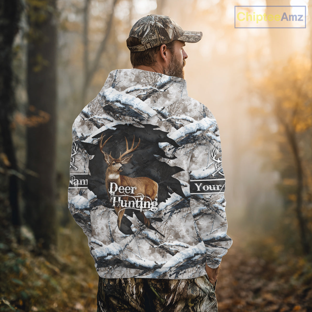 Whitetail Deer Hunting Shirts Custom Name Snow Camo, Deer Season Hunting Clothes For Men NBT273