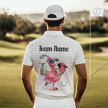 Load image into Gallery viewer, Golf Polo Shirts For Men Funny Flamingo Golf Ball Pattern Custom Name, Golf Gifts NBT566