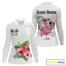 Load image into Gallery viewer, Golf Polo Shirts For Women Funny Flamingo Golf Ball Pattern Custom Name, Golf Gifts NBT566