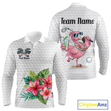 Load image into Gallery viewer, Golf Polo Shirts For Men Funny Flamingo Golf Ball Pattern Custom Name, Golf Gifts NBT566