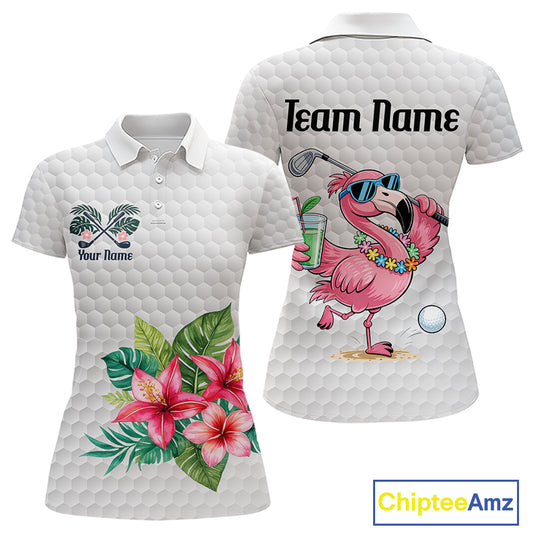 Golf Polo Shirts For Women Funny Flamingo Golf Ball Pattern Custom Name, Golf Gifts NBT566