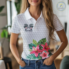Load image into Gallery viewer, Golf Polo Shirts For Women Funny Flamingo Golf Ball Pattern Custom Name, Golf Gifts NBT566