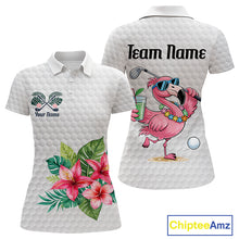 Load image into Gallery viewer, Golf Polo Shirts For Women Funny Flamingo Golf Ball Pattern Custom Name, Golf Gifts NBT566
