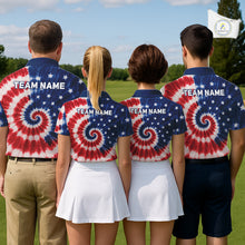 Load image into Gallery viewer, Four people wearing matching tie-dye shirts with 'TEAM NAME' on a golf course.