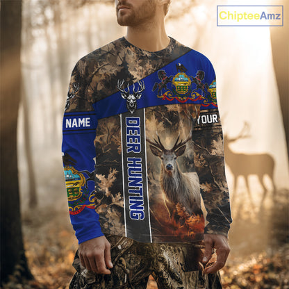 Pennsylvania Flag Deer Hunting Hoodie, Longsleeve Shirt, Brown Camo Custom Name NBT05