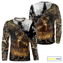 Load image into Gallery viewer, Whitetail Deer Hunting US Flag Camouflage Custom 3D Shirts, Personalized Deer Hunting Shirt NBT196