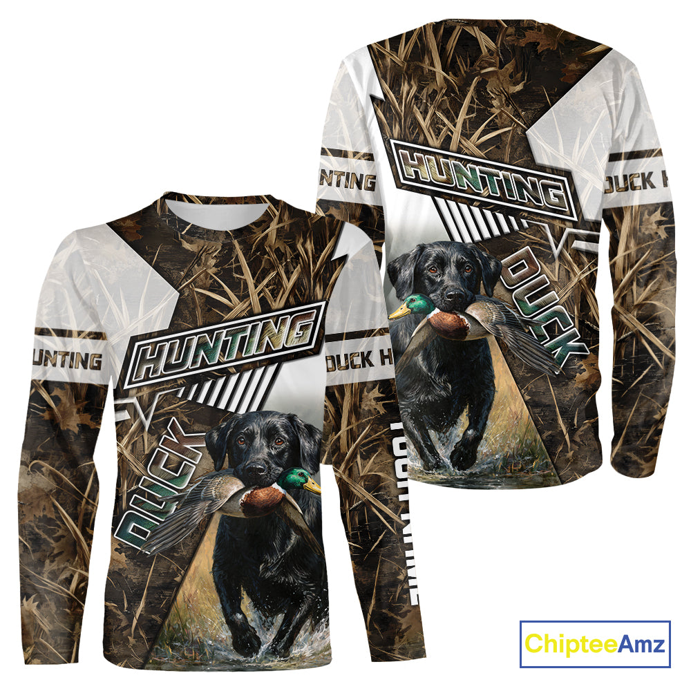 Black Lab Retriever Mallard Duck Hunting Camouflage Shirts, Duck Hunting Camo Shirt NBT199