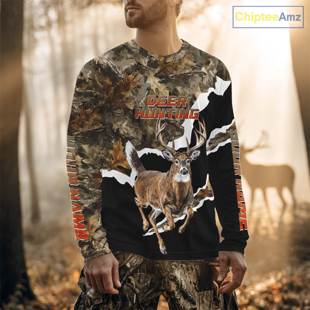 Whitetail Deer Camo Customize Name 3D Printed Long Sleeve Hoodie Hunting Shirts for Men NBT303