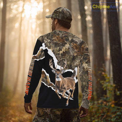 Whitetail Deer Camo Customize Name 3D Printed Long Sleeve Hoodie Hunting Shirts for Men NBT303