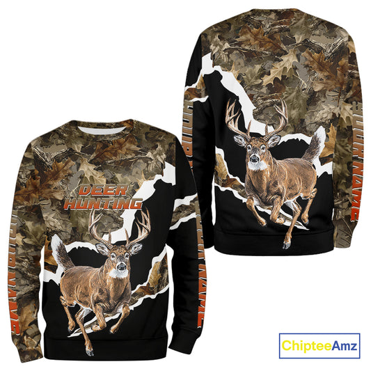 Whitetail Deer Camo Customize Name 3D Printed Long Sleeve Hoodie Hunting Shirts for Men NBT303