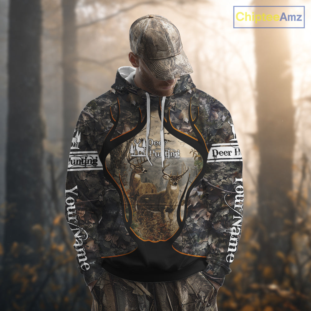Whitetail Deer Custom Name 3D Printed Long Sleeve Hoodies, Deer Hunting Shirt, Hunting Season NBT304