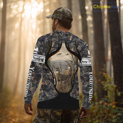 Whitetail Deer Custom Name 3D Printed Long Sleeve Hoodies, Deer Hunting Shirt, Hunting Season NBT304