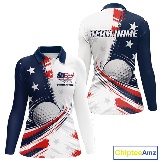 Personalized White Golf Polos Shirt For Women American Flag 4Th July Gifts For Golf Lovers NBT811