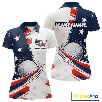 Personalized White Golf Polos Shirt For Women American Flag 4Th July Gifts For Golf Lovers NBT811