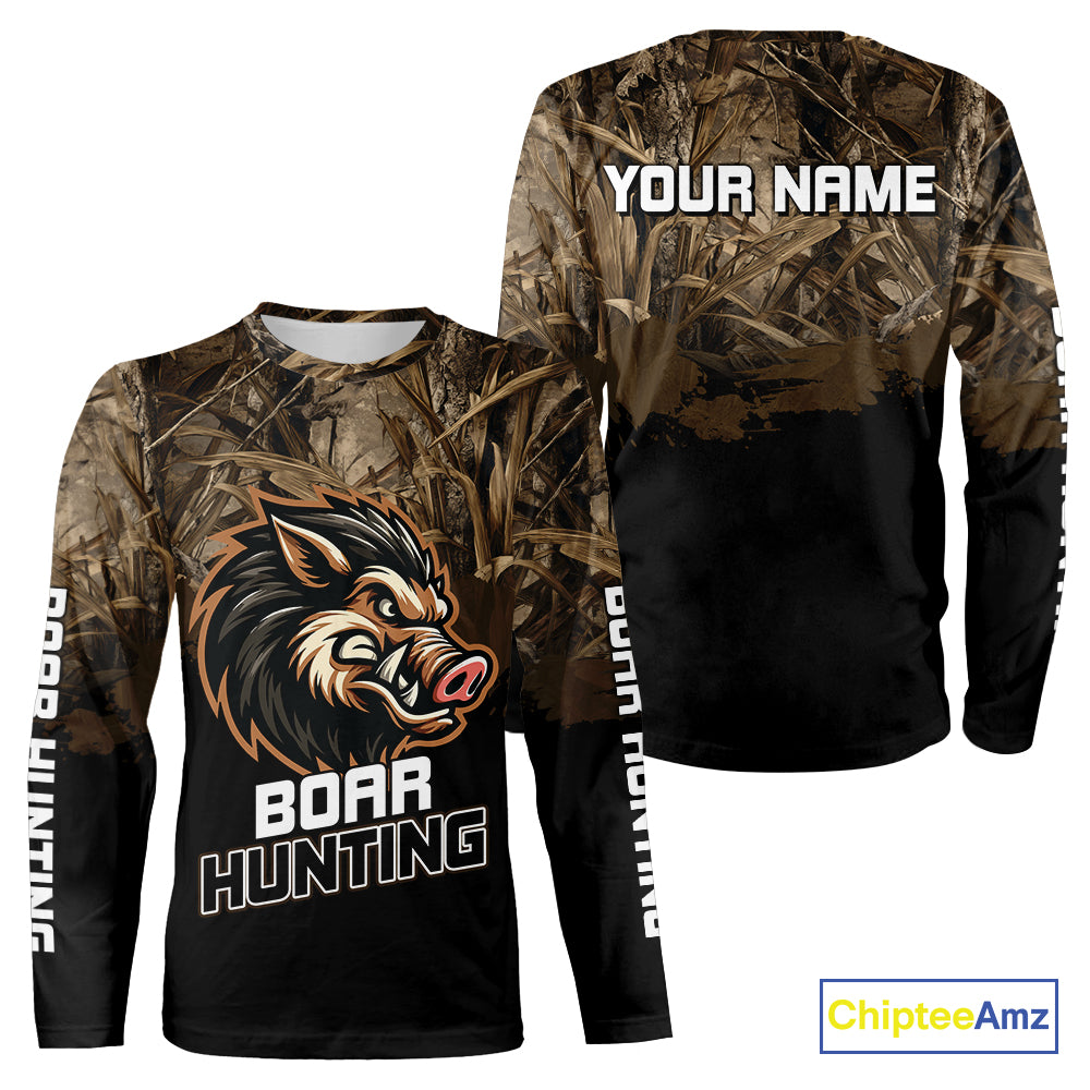 Custom Wild Boar Hunting Grass Camouflage 3D Printed Shirts, Hunting Gifts for Boar Hunter NBT201