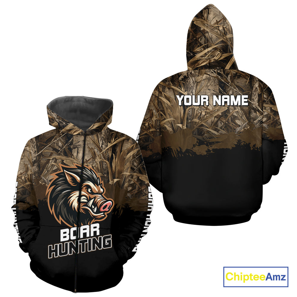 Custom Wild Boar Hunting Grass Camouflage 3D Printed Shirts, Hunting Gifts for Boar Hunter NBT201