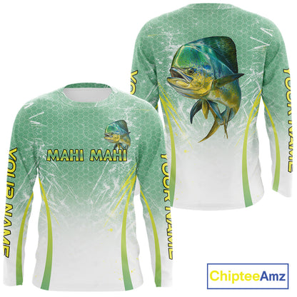 Mahi Mahi Fishing Shirts Long Sleeve Green Camo, Saltwater Fishing Shirts For Men NBT405