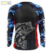 Load image into Gallery viewer, Bass Fishing Shirts Long Sleeve Blue Camouflage Fish Scale Custom Name Tournament Bass Fishing Shirts NBT363