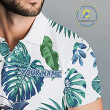 Load image into Gallery viewer, Funny Mens Golf Polo Shirt Tropical Pattern Custom Name Shark Playing Golf Shirt Funny Golf Apparel NBT715